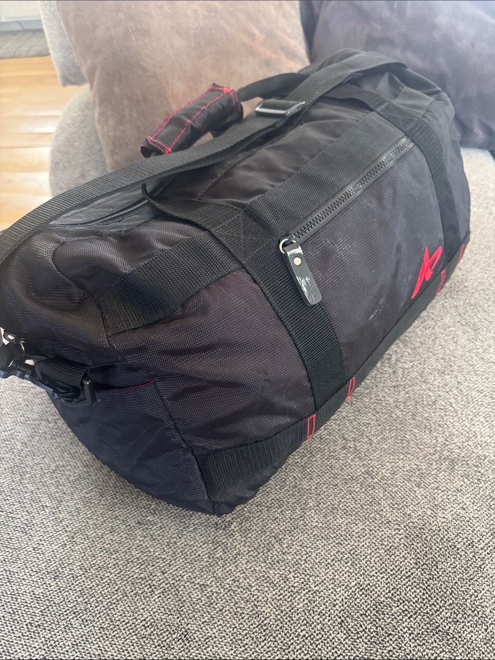 Men's Black Duffel Bag with Red Accents - Travel & Gym
